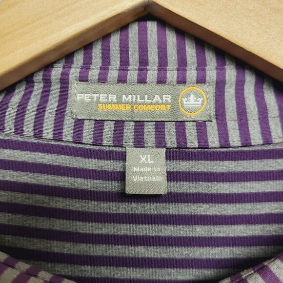 Peter Millar Summer Comfort Polo Shirt Mens XL Purple Gray Striped Golf  Logo - Picture 7 of 10